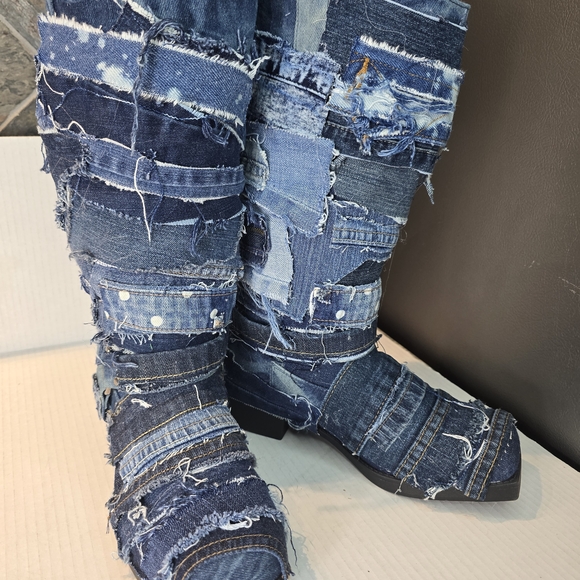 Shoes - Custom Patchwork Denim Boots